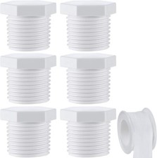6 Pieces RV Hot Water Heater Drain Plug with Tape, 1/2 Inch NPT Drain Plug White