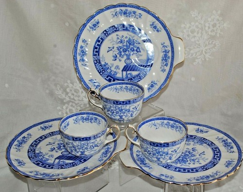 RARE VINTAGE BLUE RHAPSODY BY GLADSTONE ENGLAND SNACK TEA CUP PLATE SET SCALLOP - Picture 7 of 10