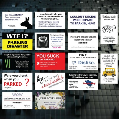 Funny Novelty Prank Bad Parking Cards - Set of 16 Different Designs