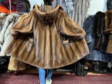 Manteau de Vison Fourrure Capuche Réversible Réel à L-XL