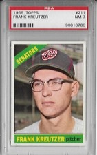 1966 Topps Baseball Card, #211, Frank Kreutzer, PSA-7, NM, Washington Senators
