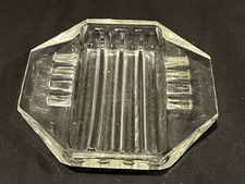 Vintage 1950s MCM Art Deco Clear Glass Table Ashtray