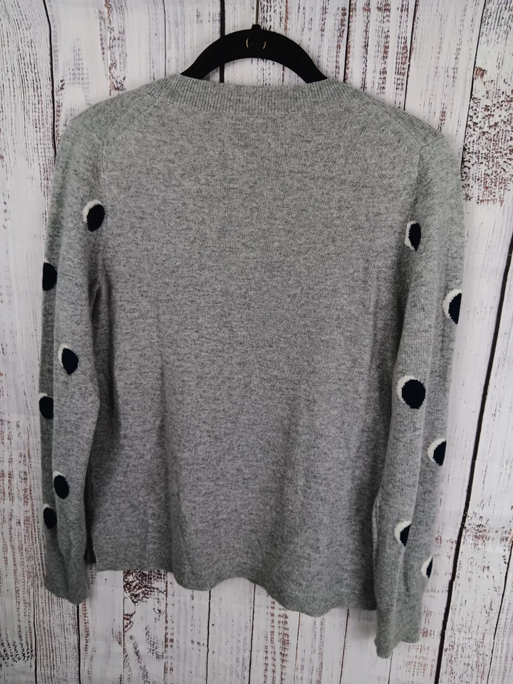 J. Suéter Crew Para Mujer Pequeño Gris Cachemira Lunares Manga Larga Pullover Acogedor Foto 2 de 4