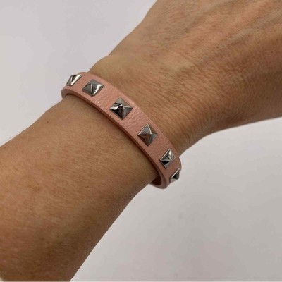 Rustic Cuff Pink Leather Silver Studded Adjustable Bracelet