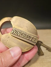Antique Vintage Style Brass Winchester Firearms Ammo Box Padlock Lock & Key