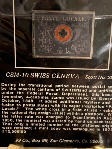 CLOISONNE STAMP MASTERPIECE BRONZE STAMPS CSM-10 SWISS GENEVA SCOTT No. 2L5 - Picture 4 of 4