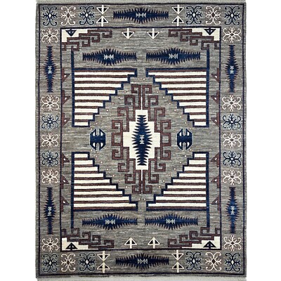 Handmade (8'1'' x 10'4'') Natural Gray Southwestern Style Oriental Wool Area Rug