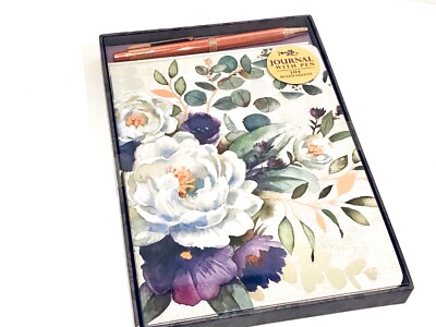 PUNCH STUDIO SILVER & ROSE GOLD EMBELLISHED FLORAL BOXED  JOURNAL WITH PEN
