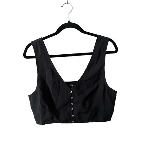Madewell Shirt Top Blouse Women 10 Black Soft Drape Gwen Crop Vest 90s
