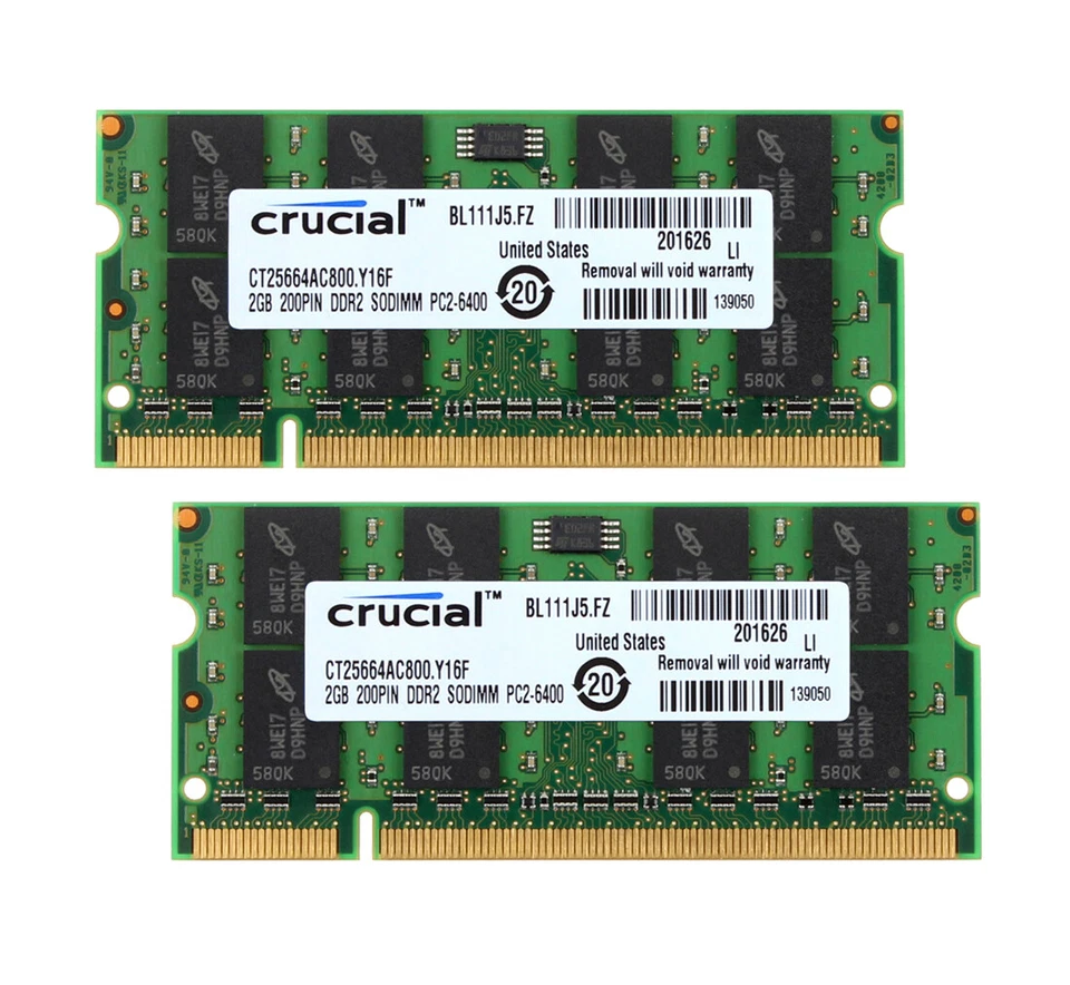 Crucial 4 G 4GB 2X 2GB 2 G DDR2-800MHz PC2-6400S SODIMM Laptop Memory RAM PC6400 - Image 2 of 4