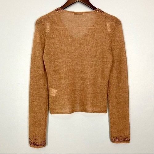 Vintage Beaded Mohair Sweater Women’s Size M V-Neck Pullover Lightweight Camel - Picture 5 of 7