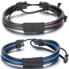 Punk Men Women Multi-layer Leather Bracelet Bangle Adjustable Wristband