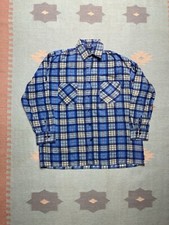 Vintage 90s brushed cotton flannel shirt long sleeve plaid check blue medium