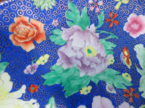 VTG 10 1/8" D.CHINESE EXPORT PORCELAIN FAUX CLOISONNÉ-FLORAL CHINA CABINET PLATE - Picture 3 of 12
