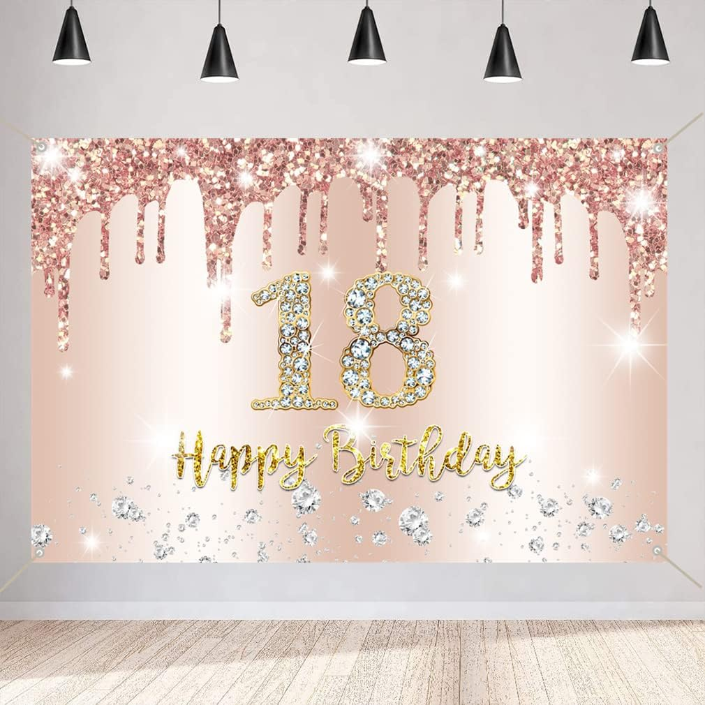 18Th Birthday Decorations for Girl, Happy 18Th Birthday Backdrop Banner, 18 Year