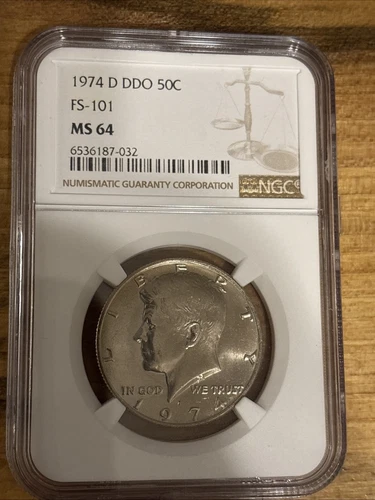 1974~D KENNEDY HALF DOLLAR ~ DOUBLED DIE OBVERSE (FS~101) ~ NGC GRADED MS64