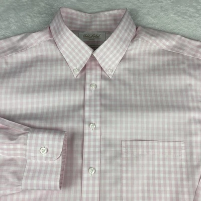 Roundtree & Yorke Gold Label Dress Shirt Mens 16.5-33 Pink/White Checks Fitted - Image 1 of 4