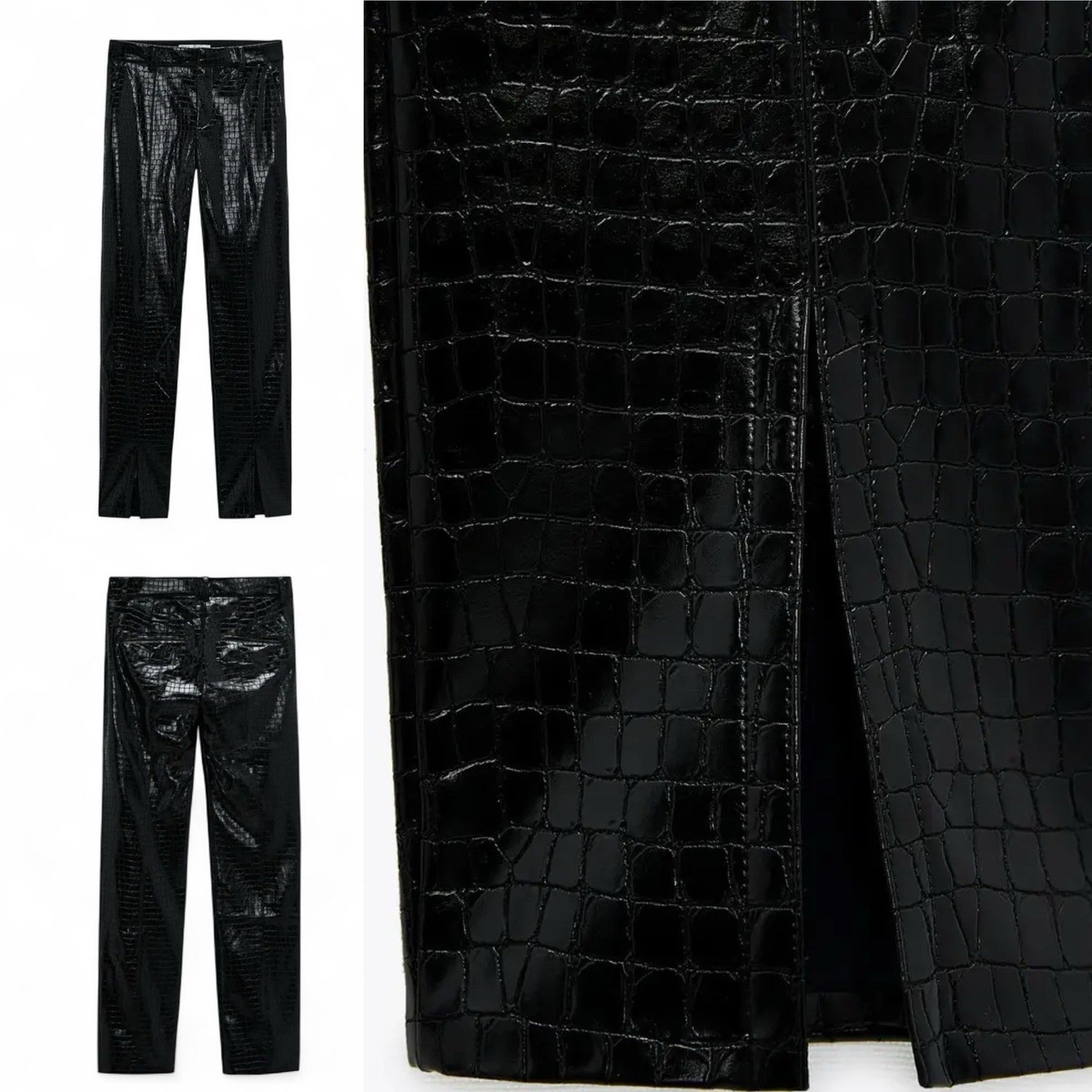 ZARA Faux Leather Trouser Pants Size XL Crocodile Embossed Front