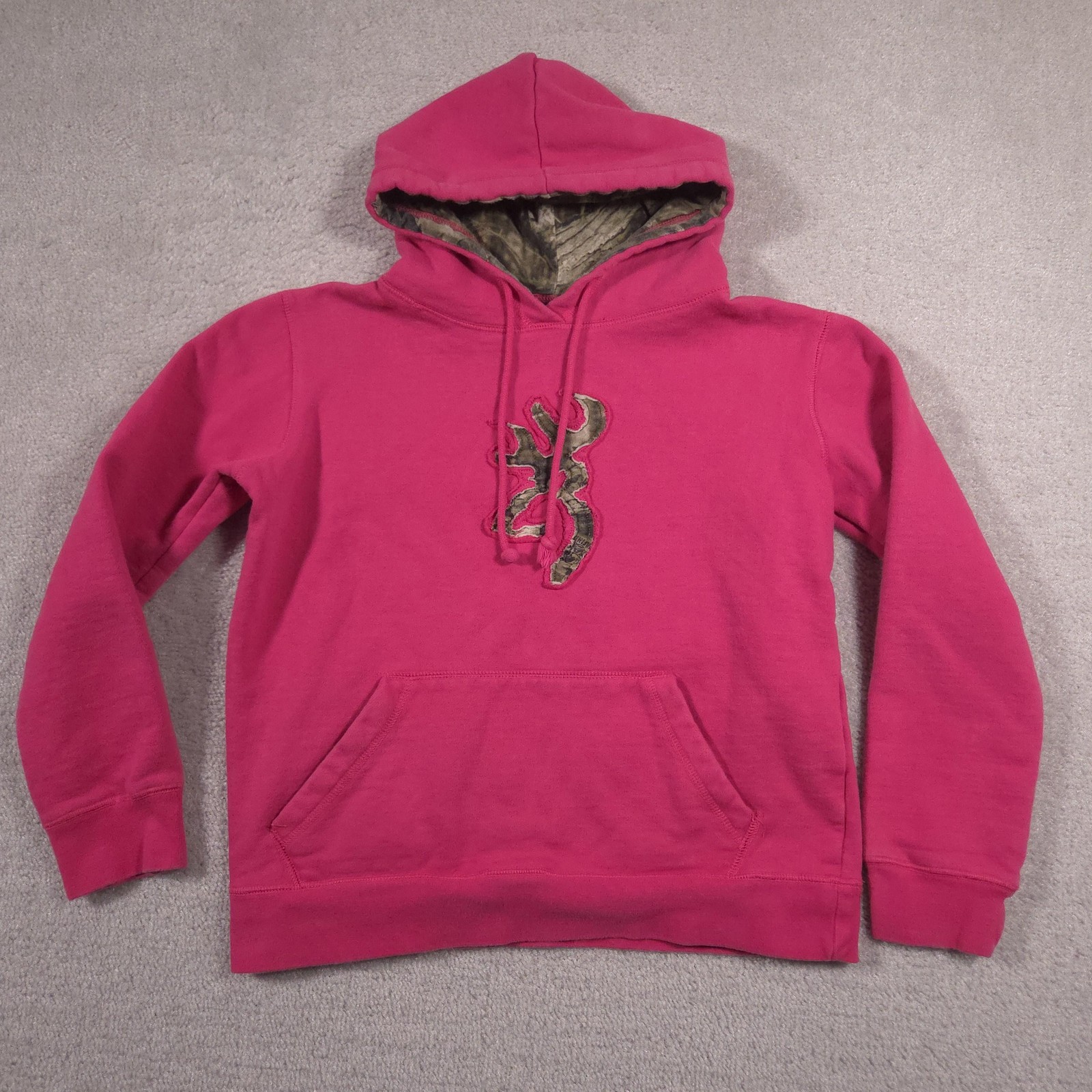 Browning Hoodie Girls Small Pink Camo Lined Hood Pullover Sweatshirt Hunting