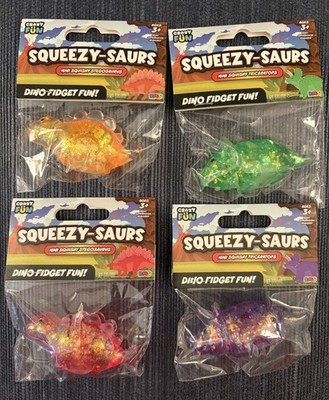  VIRAL Lot Of 4x Crazy Fun RMS Squeezy-Saurs Mini Squishy Dinosaurs, Fidget New