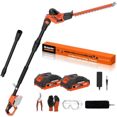 Multi-Angle Hedge Trimmer with Extension Pole - 2 Batteries