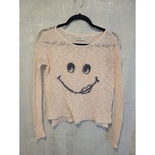 Abercrombie Kids S/M Pink Smiley Face Sweater Summer Cropped Long Sleeve