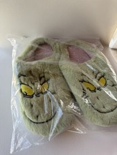 Grinch Slippers Green Faux Fur Slip On Unisex Christmas Holiday Gift Sz 7.5-8