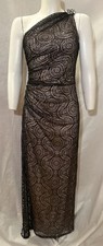 VTG Y2K Blondie Nites Prom Black Metallic Net Lace Off Shoulder Maxi Dress SZ S