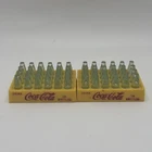 Lot Of 2 Vintage Coca Cola Yellow Crate with 24 Miniature Plastic Green Bottles