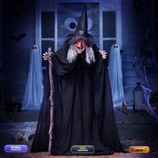 JOYIN 72" Witch Cane Life Size Halloween Animatronics Creepy Sound Light-up Eyes