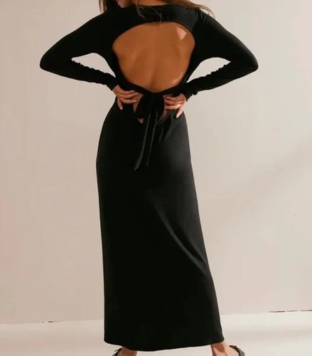 NWT Free People Aubre Maxi Dress FP Beach Open-Back Long Sleeve Knit Black XS - Picture 14 of 17