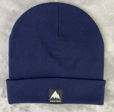 Burton Beanie Unisex OS Navy Blue Knit Mountain Logo Patch Winter Hat 35817