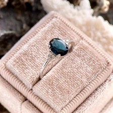 Oval Lab-Created London Blue Topaz Engagement Women Ring 14k White Gold Plated