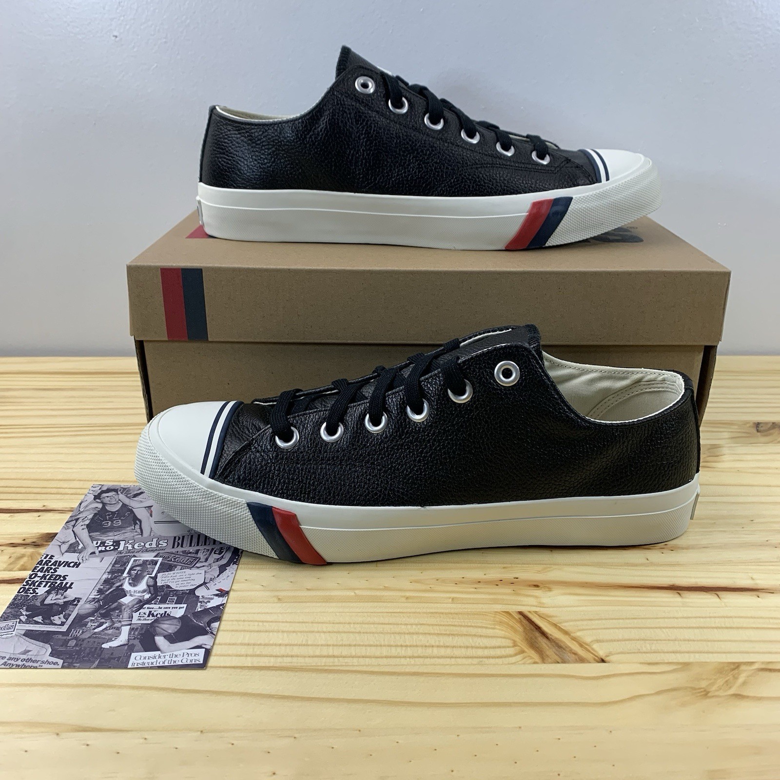 Mens 11 Black Leather Royal Lo Retro Basketball Preppy Tennis New