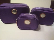 Joy Mangano Tuff Tech Set of 3 Canvas Travel Pouches Purple NEW