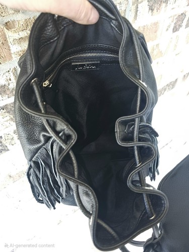 SAM EDLEMAN Black Leather Backpack Fringe Boho Drawstring Bag/Purse - Picture 11 of 22