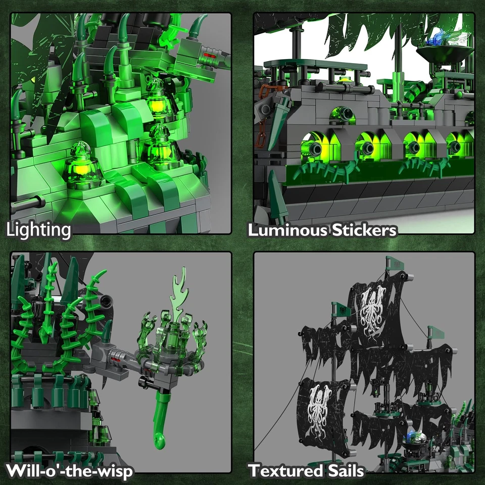 Pirate Ship Building Toys with Lights, Ghost Ship Flying Dutchman Model Ship ... - Image 4 of 4