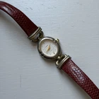 Vintage Carriage Timex Gold and Red Watch with Leather Strap w/ New Battery
