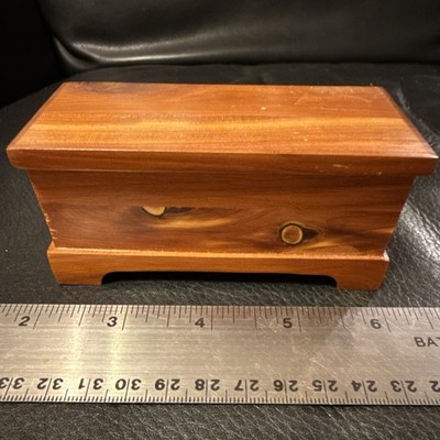 Small Wooden Rectangular Hinged Trinket Box Brown Wood Grain Finish