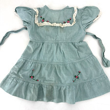 Vintage Handmade Baby Dress Embroidered Roses Lace Trim 1950s  60s size 9-12M