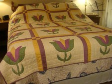 ANTIQUE 1928 TULIP QUILT - VEGETABLE AND BERRIES HOMEMADE DYES