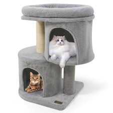 26  Small Cat Tree w/Large Padded Plush Perch, 2 Condos, Sisal Scratching Posts