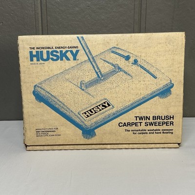 Vintage Husky Twin Brush Carpet Sweeper with Original Box