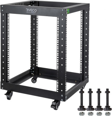 12U Server Rack Open Frame with Casters- 4 Post Quick Assembly 19-Inch, Data Rac