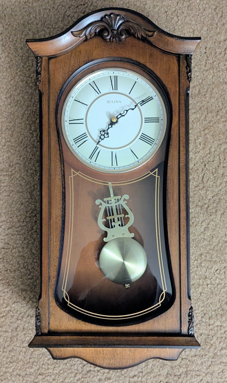 Bulova C3542 Cranbrook Walnut Pendulum Chiming Wall Clock