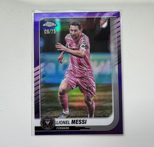 Lionel Messi 2025 Topps Chrome MLS Purple Refractor /75 Inter Miami CF #10 read 