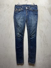 Y2K True Religion Stella Big T Row Jeans 25 Blue Denim Made In USA Low Rise Flap