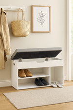 Shoe / Storage Bench with Cushion Padded Seat 3 Compartments & Hidden Storage