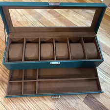Green Leather 6-Slots Watch Box Case Organizer Watch  Jewelry Display Case