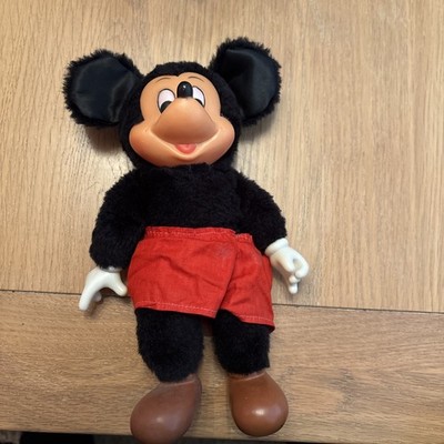 Vintage Disney Mickey Mouse schwarz rot Plüschtier Stofftier Pedigree Kunststoff Gesicht Füße 